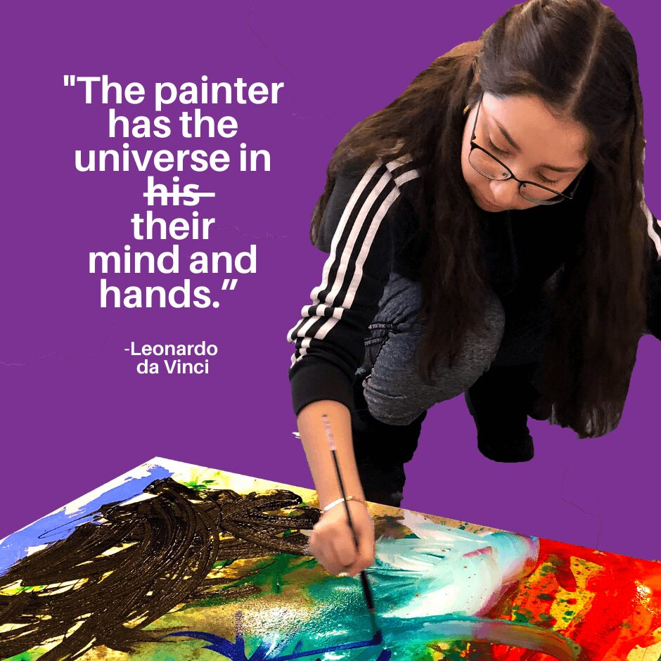 The painter has the universe in their mind and hands. 